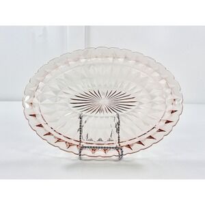 Vintage Jeannette Pink Windsor Glass 11" Oval Platter Jewelry Plate Vanity Tray